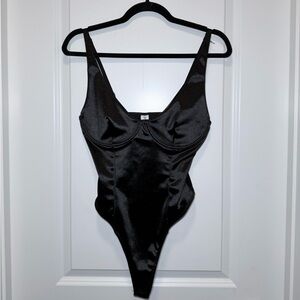 Satin black body suit - size M